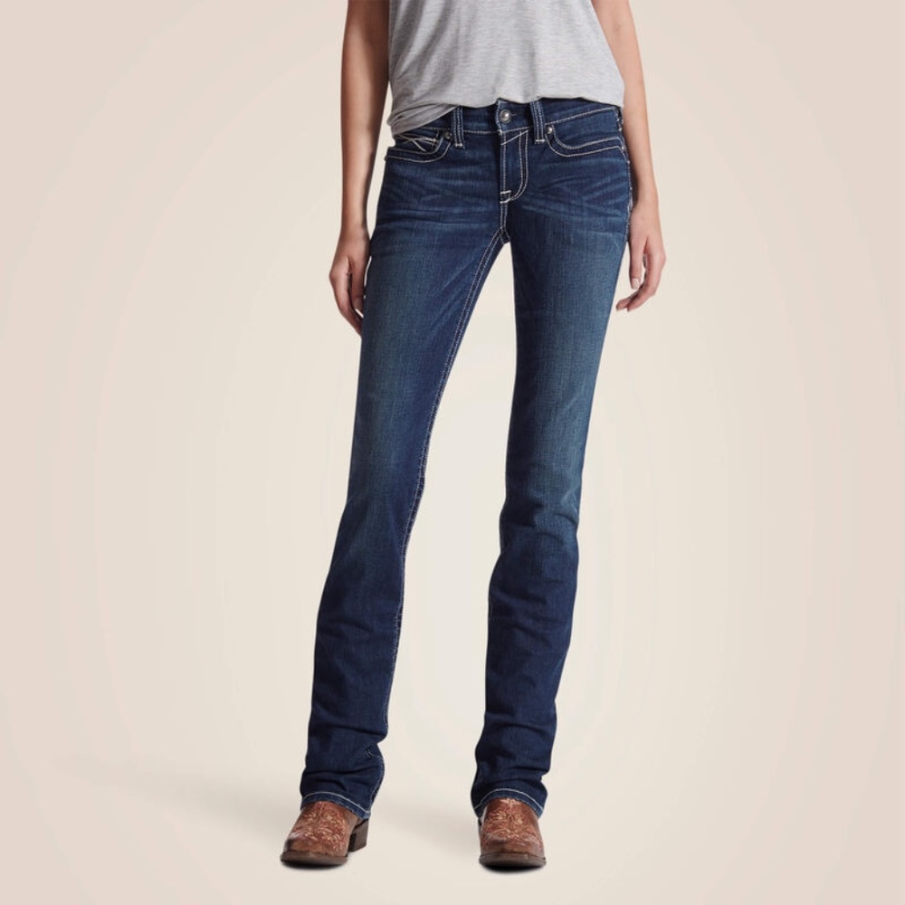Ariat Women's R.E.A.L. Mid Rise Stretch Icon Stackable Straight Leg Jean Ocean